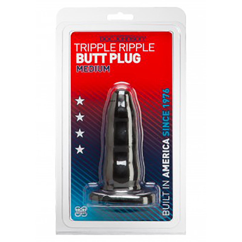 Buttplug Triple Ripple Medium Black - Desireshop.nl - Discreet en voordelig