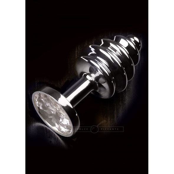 Buttplug silver geribbeld met steen kopen - Desireshop.nl