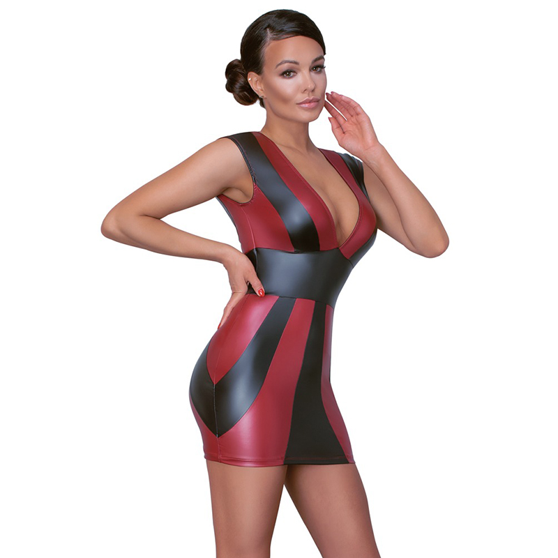 Cottelli - Wetlook mini jurkje zwart rood - Afbeelding 6