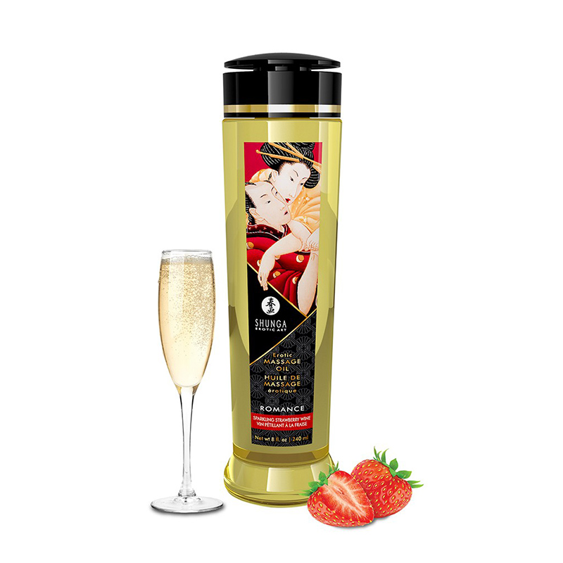 Shunga Massage Olie Romantiek Aardbeien & Champagne - Desireshop.nl