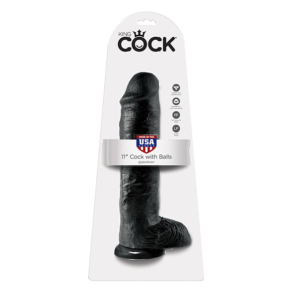 11 Inch Cock - With Balls - Black