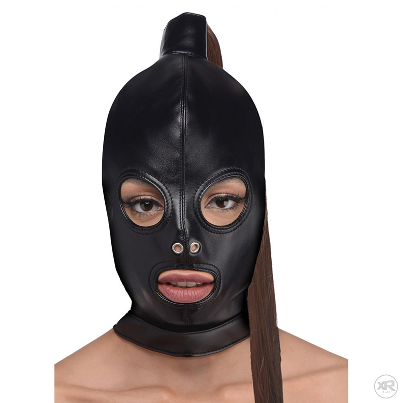 Bondage masker met bruine paardenstaart - Desireshop.nl